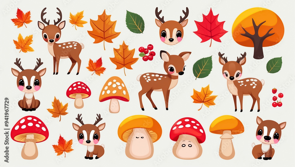 Fototapeta premium sticker set, different cute funny deer