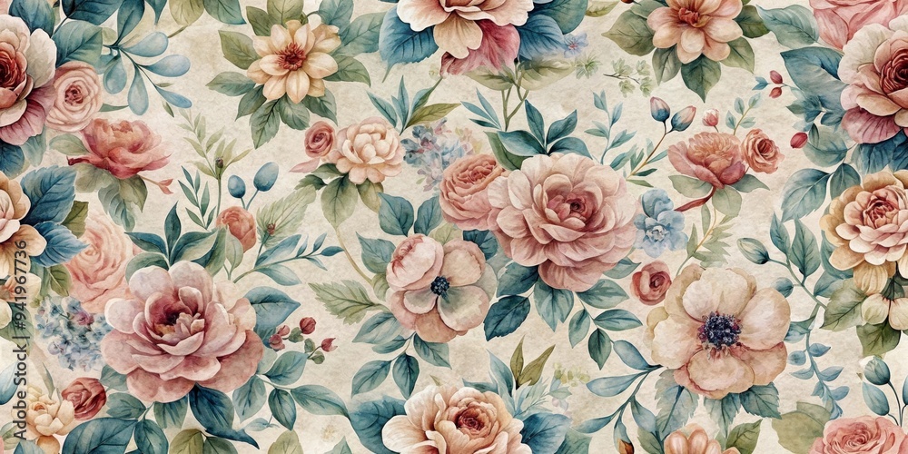 Cute banner with retro watercolor flowers