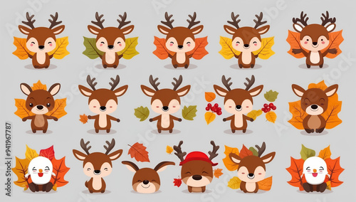 sticker set, different cute funny deer