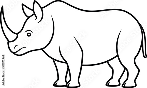 Cute rhino illustration in line art style ideal for kids to color and enjoy
