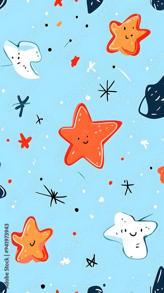 Obraz premium Red Stars on Blue Background, Abstract Image, Texture, Pattern, Wallpaper, Cover and Screen of Smartphone, Cell Phone, Computer, Laptop, 9:16 and 16:9 Format