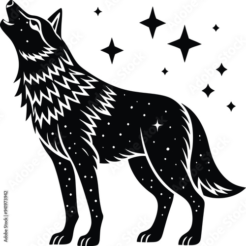 Featuring a powerful howling wolf art illustration this design brings to life the primal essence of the wild with vivid and detailed imagery

