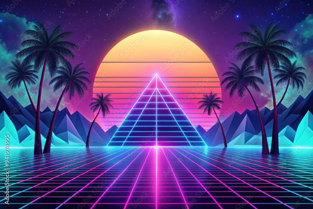 Fototapeta premium Vaporwave Nostalgia: Retro, Pastel, Geometric, Synthwave, 80s