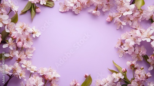 Soft Pink Cherry Blossom Frame on Pastel Purple Background for Elegant Floral Decor and Invitations 