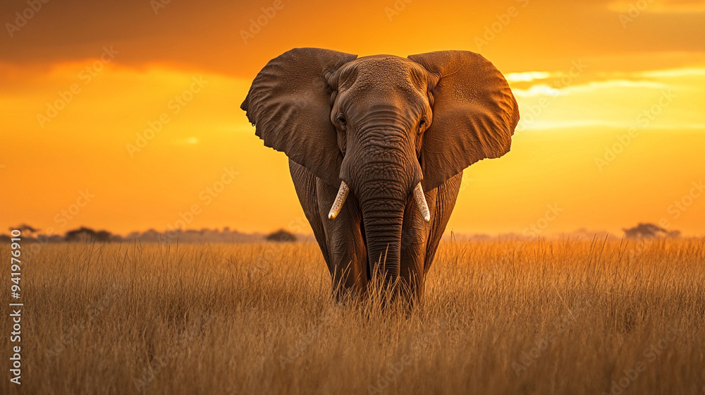 Fototapeta premium elephant at sunset