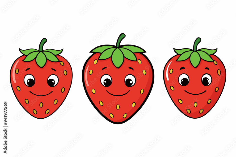 Set of Strawberry fruit Vector style on a White Background Set of Strawberry fruit Vector style on a White Background
