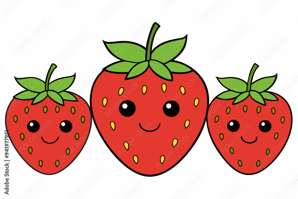 Set of Strawberry fruit Vector style on a White Background