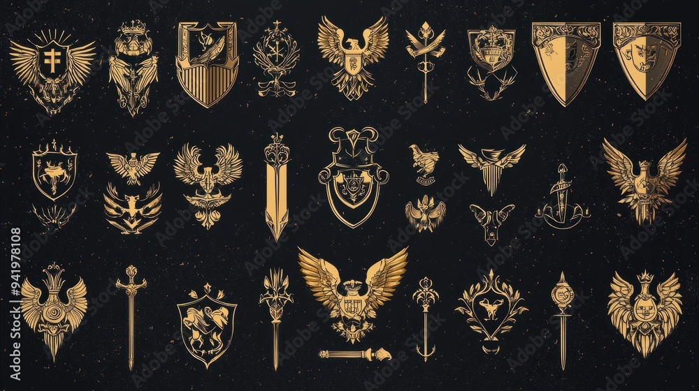 Heraldic coat of arms with crown, symbol of nobility and authority Heraldic coat of arms with crown, symbol of nobility and authority