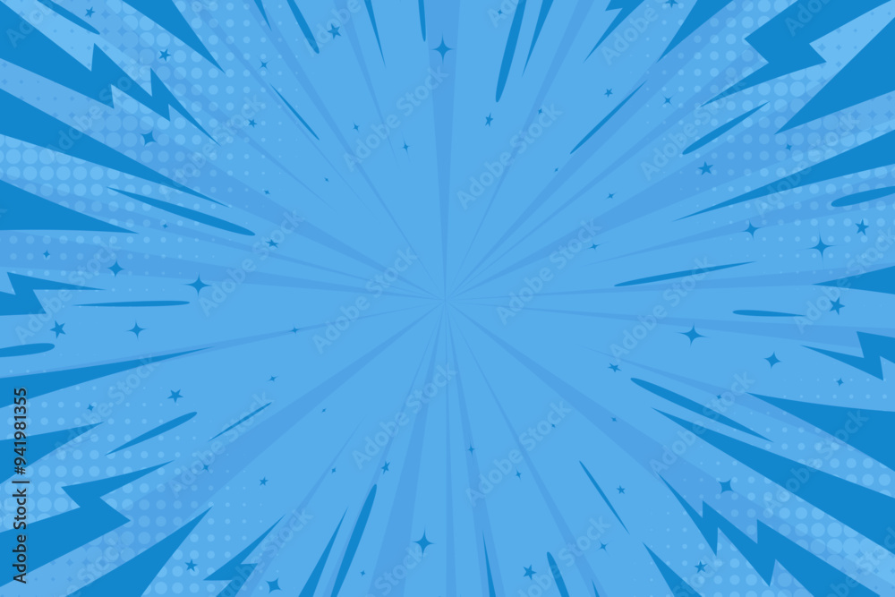 Obraz premium Blue comic book background. Modern creative pop art orange halftone style background