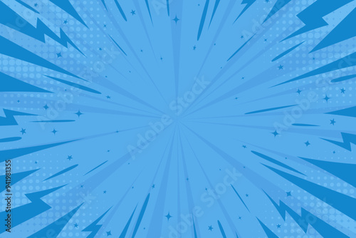 Blue comic book background. Modern creative pop art orange halftone style background