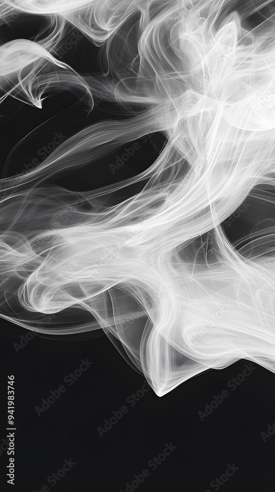Obraz premium White Smoke on Black Background, Abstract Image, Texture, Pattern, Wallpaper, Cover and Screen of Smartphone, Cell Phone, Computer, Laptop, 9:16 and 16:9 Format