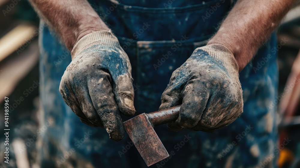 Close-up of Hands Holding a Chisel Close-up of Hands Holding a Chisel
