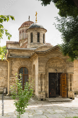 Entrance from the courtyard to oldest Orthodox church in Crimea - St. John the Baptist Cathedral in Kerch