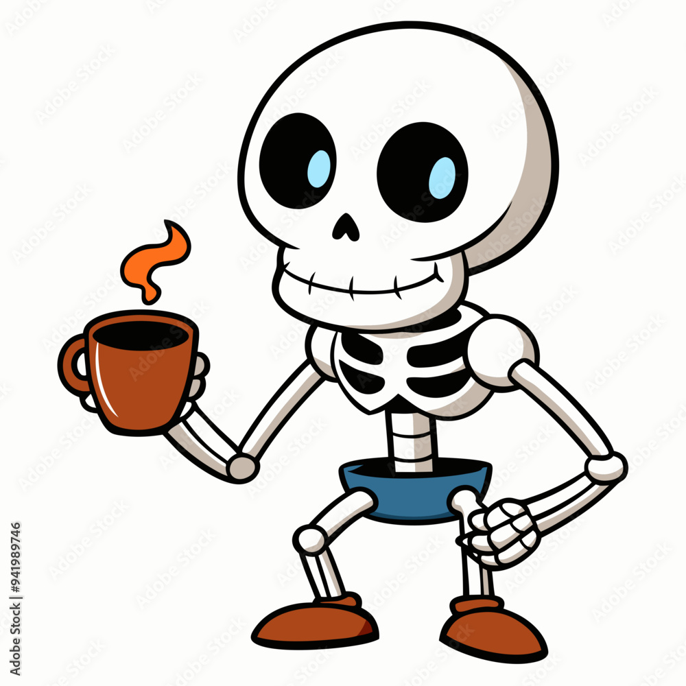 Obraz premium Skeleton Coffee on White Background Vector Design