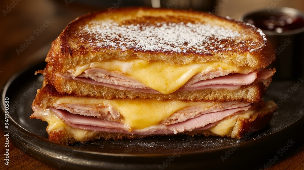 The Monte Cristo sandwich consists of fried ham, turkey, and Swiss cheese, frequently topped with jam and powdered sugar. A delightful combination of sweet and savory The Monte Cristo sandwich consists of fried ham, turkey, and Swiss cheese, frequently topped with jam and powdered sugar. A delightful combination of sweet and savory
