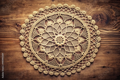 Vintage Lace Doily: Intricate patterns etched in antique lace, sepia-toned, nostalgic, delicate, intricate