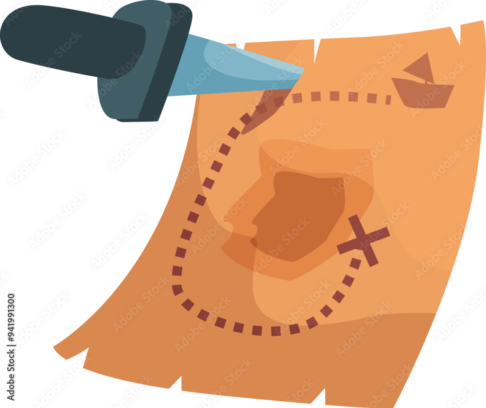 Knife is pointing at the x that marks the spot on a treasure map Stock ...
