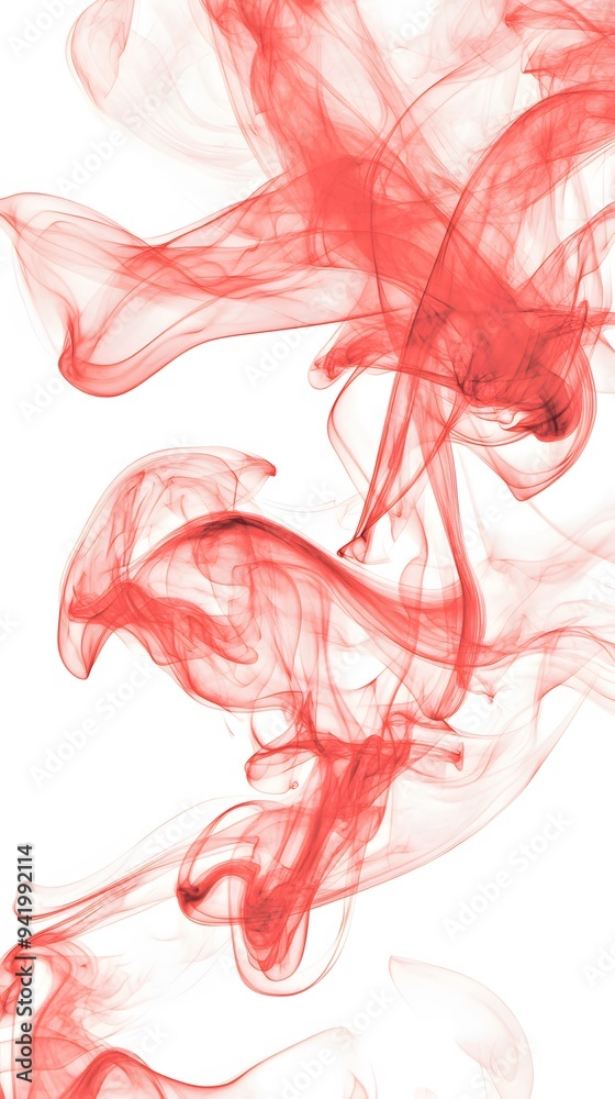 Fototapeta premium Red Smoke on White Background, Abstract Image, Texture, Pattern, Wallpaper, Cover and Screen of Smartphone, Cell Phone, Computer, Laptop, 9:16 and 16:9 Format