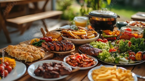 Outdoor Feast: A Table Spread with Delicious Grilled Delights