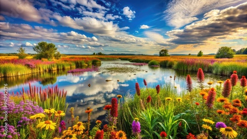 Wallpaper Mural Vivid Marsh Mosaic: Vibrant, colorful environment with patches of reeds, wildflowers, and the sounds of buzzing bees. Torontodigital.ca