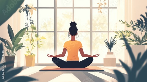 Woman Practicing Yoga by the Window