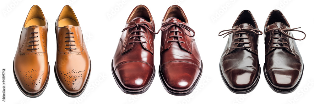Set of A pair of polished leather shoes isolated on transparent background Set of A pair of polished leather shoes isolated on transparent background