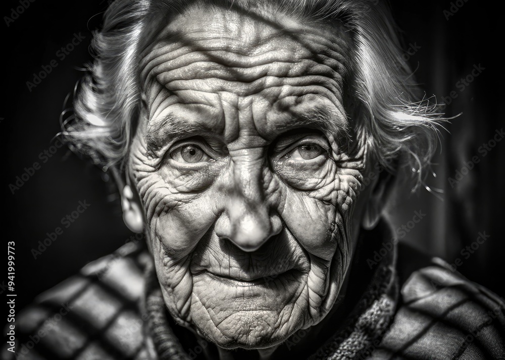 Whispering Shadows: Black and white portraits with intricate shadows, capturing the wisdom and experiences of elderly individuals. Whispering Shadows: Black and white portraits with intricate shadows, capturing the wisdom and experiences of elderly individuals.
