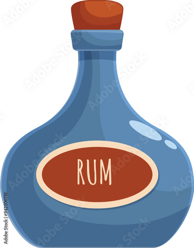 Classic blue bottle of rum with a cork, ready to be enjoyed
