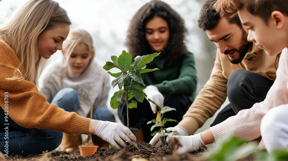 A community gathering to plant trees, celebrating the act of giving back to the earth and fostering a sense of collective responsibility. Creation, Community, Environmental Restora A community gathering to plant trees, celebrating the act of giving back to the earth and fostering a sense of collective responsibility. Creation, Community, Environmental Restora