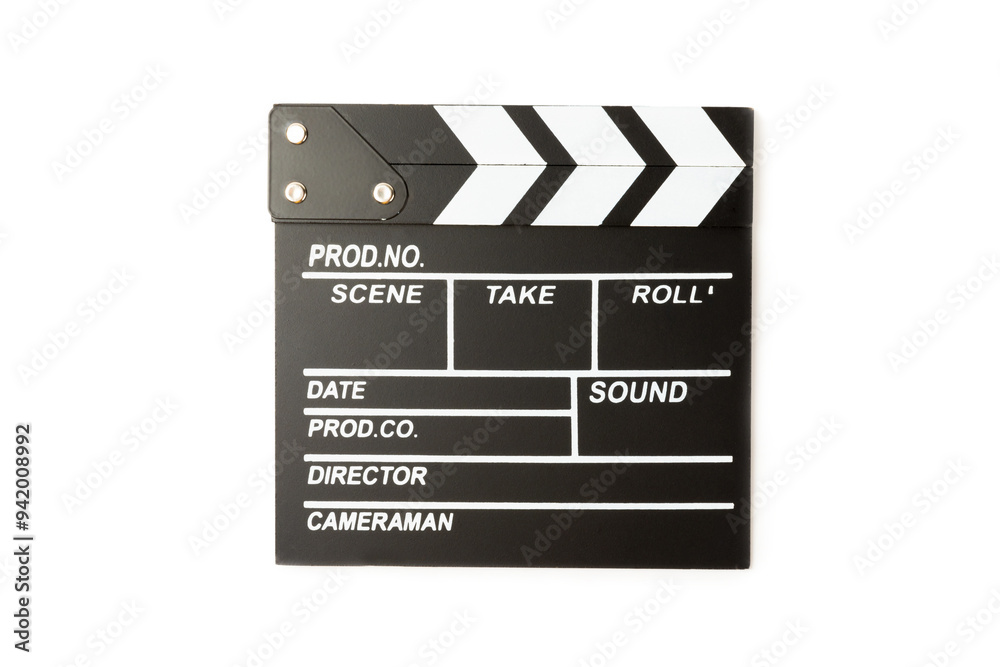 Obraz premium Movie clapper. Movie clapper isolated on white background. Concept recreation and entertainment. Cinema concept.