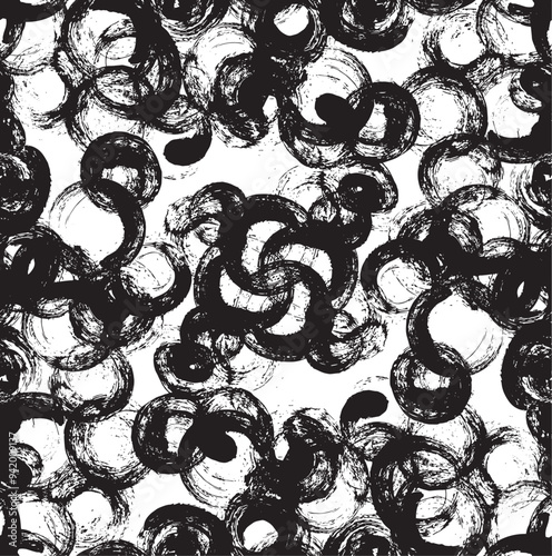 Monochrome texture composed of irregular graphic elements. Distressed uneven grunge background. Abstract vector illustration. Overlay for interesting effect and depth. Isolated on white background.