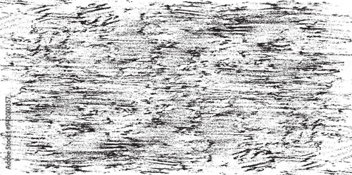 Monochrome texture composed of irregular graphic elements. Distressed uneven grunge background. Abstract vector illustration. Overlay for interesting effect and depth. Isolated on white background.