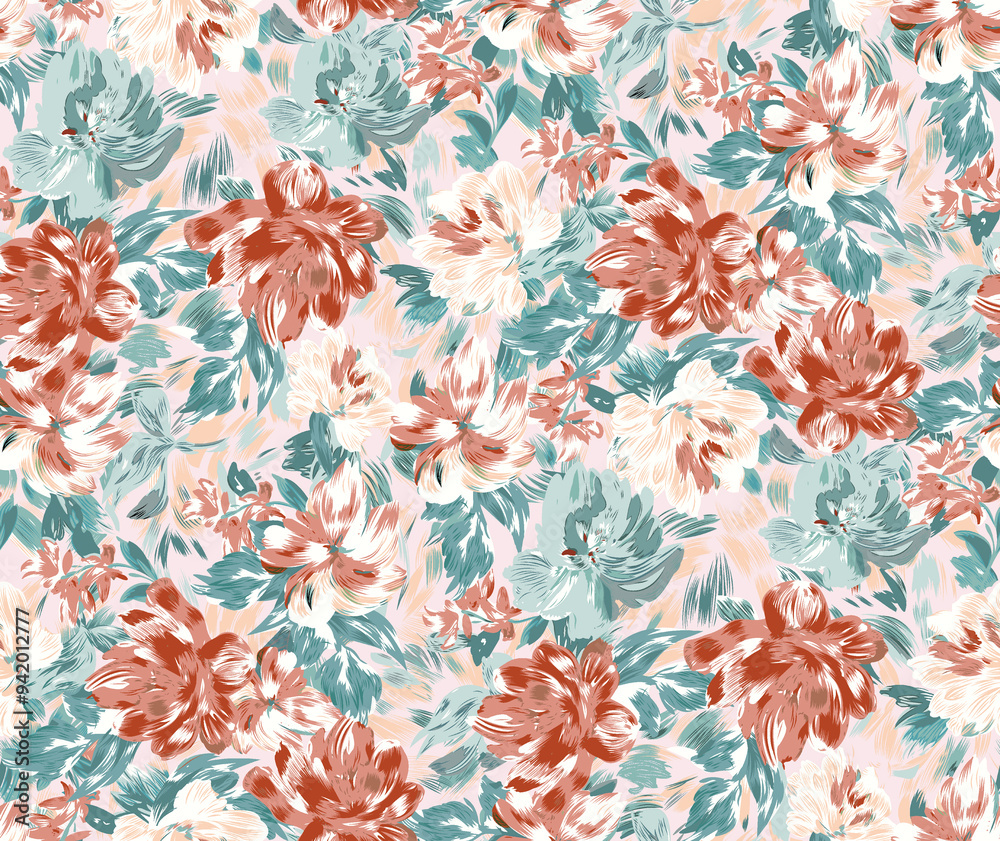 Obraz premium flower pattern texture print,repeat design pattern for textile printing factory