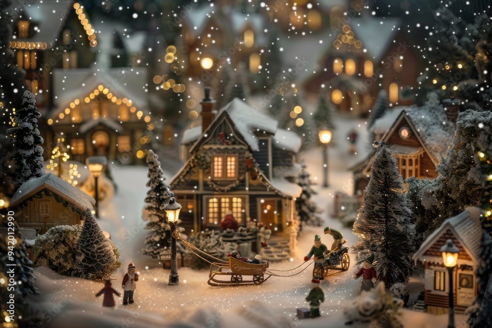 Immerse yourself in the idyllic scene of a quaint snowcovered village, alive with festive lights, cozy cottages, and cheerful townsfolk, all enveloped in a magical winter wonderland Immerse yourself in the idyllic scene of a quaint snowcovered village, alive with festive lights, cozy cottages, and cheerful townsfolk, all enveloped in a magical winter wonderland
