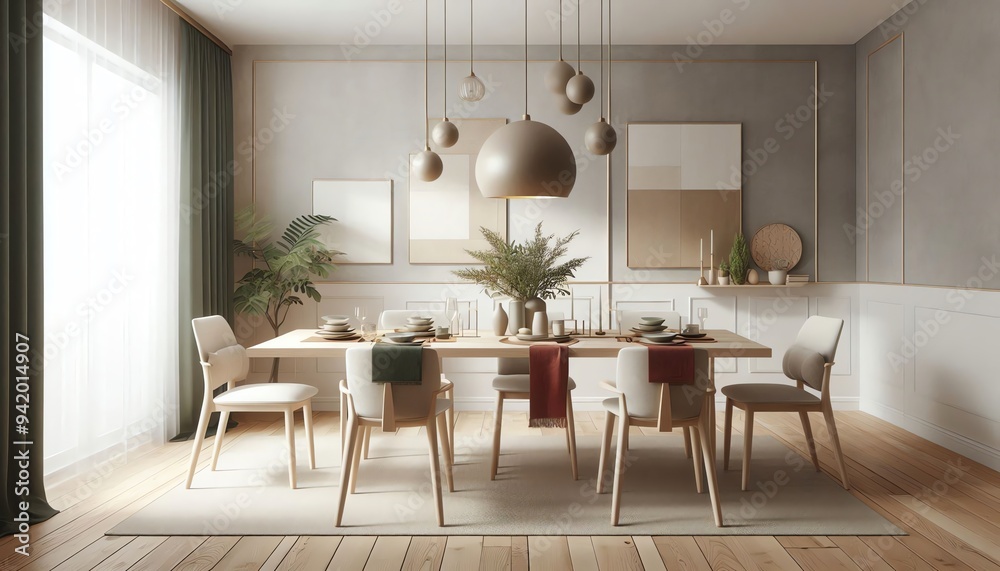 dining room with dining table and modern lamps dining room with dining table and modern lamps