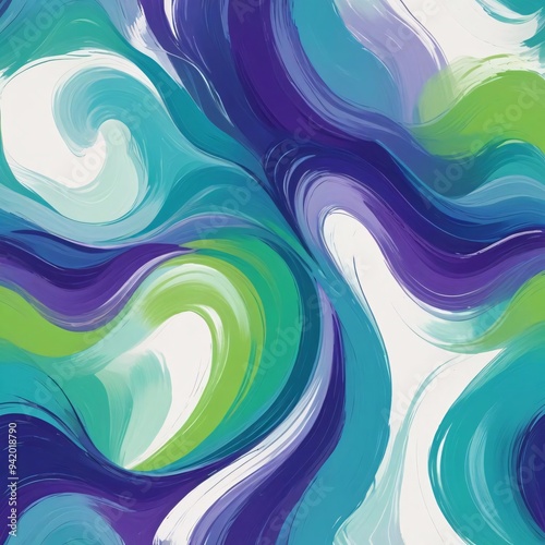 painting wavy colorful abstract lines in blue green and purple