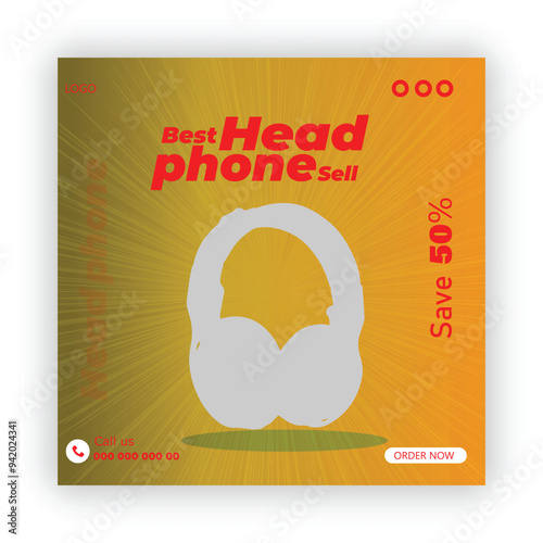 Headphone social media post and product post banner design template