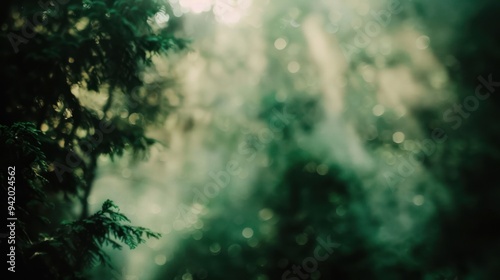 Sunbeams Filtering Through a Misty Forest