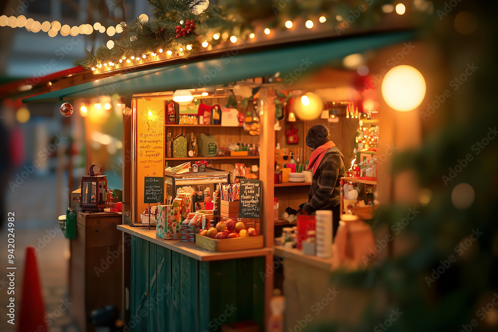 A cozy Christmas market with stalls selling festive decorations, handmade crafts, and seasonal foods, bathed in the warm glow of holiday lights. A cozy Christmas market with stalls selling festive decorations, handmade crafts, and seasonal foods, bathed in the warm glow of holiday lights.