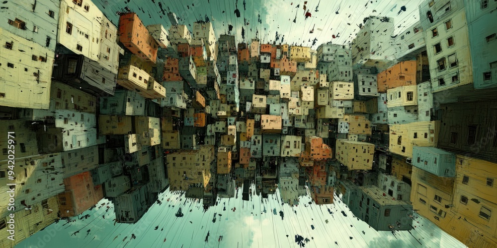 Fototapeta premium Abstract painting of a city from above.