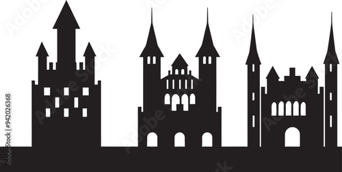 set of castle silhouette isolated on white background