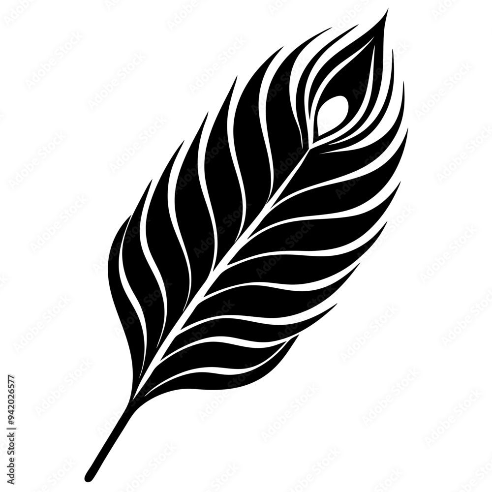Peacock Feather Black Silhouette Hand Drawn Sketch Feather Icon Illustration Peacock Feather Black Silhouette Hand Drawn Sketch Feather Icon Illustration