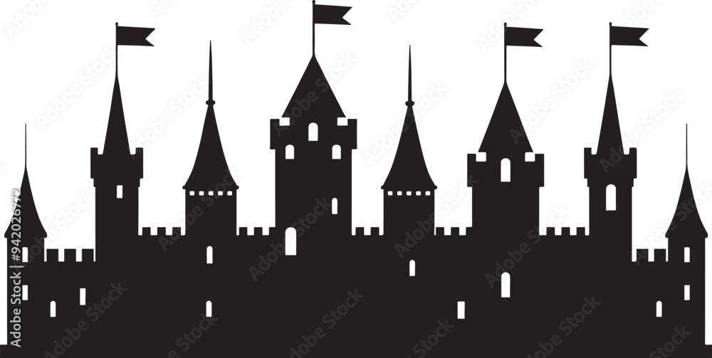set of castle silhouette isolated on white background set of castle silhouette isolated on white background