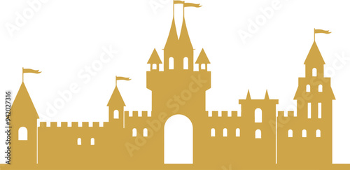 set of castle silhouette isolated on white background
