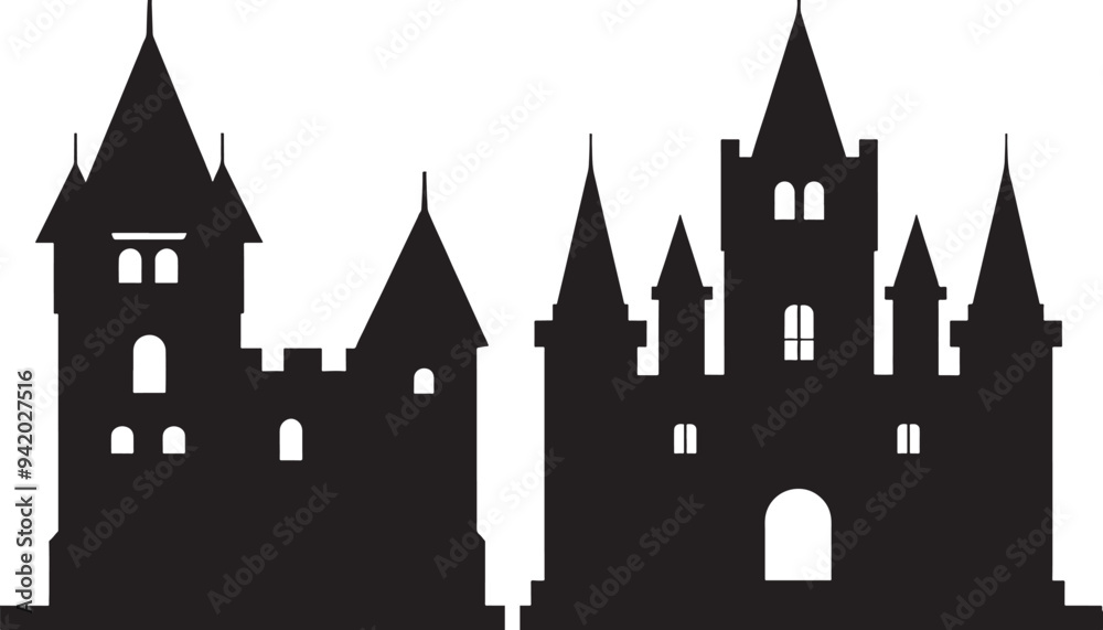 set of castle silhouette isolated on white background set of castle silhouette isolated on white background