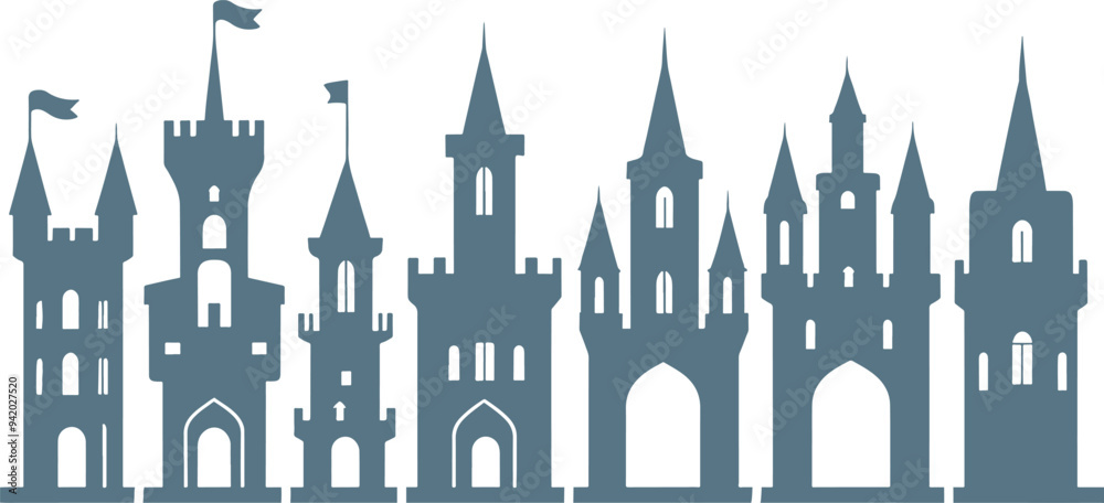 set of castle silhouette isolated on white background set of castle silhouette isolated on white background
