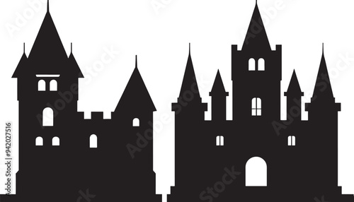 set of castle silhouette isolated on white background
