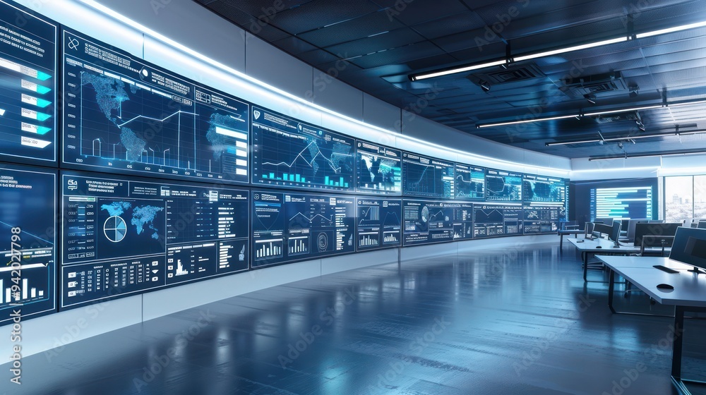 Obraz premium Modern Control Room with Data Visualization