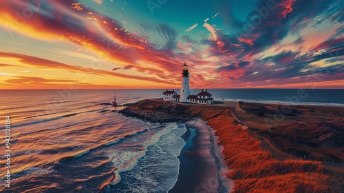 Close-up ultra-high-resolution photo of Bodie Island Lighthouse with dunes and sea grass, captured in natural lighting with a Fujifilm GFX100s. photo