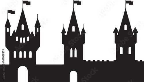 set of castle silhouette isolated on white background